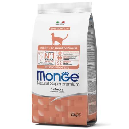 Корм для кошек MONGE Cat Monoprotein взрослых лосось 1.5кг