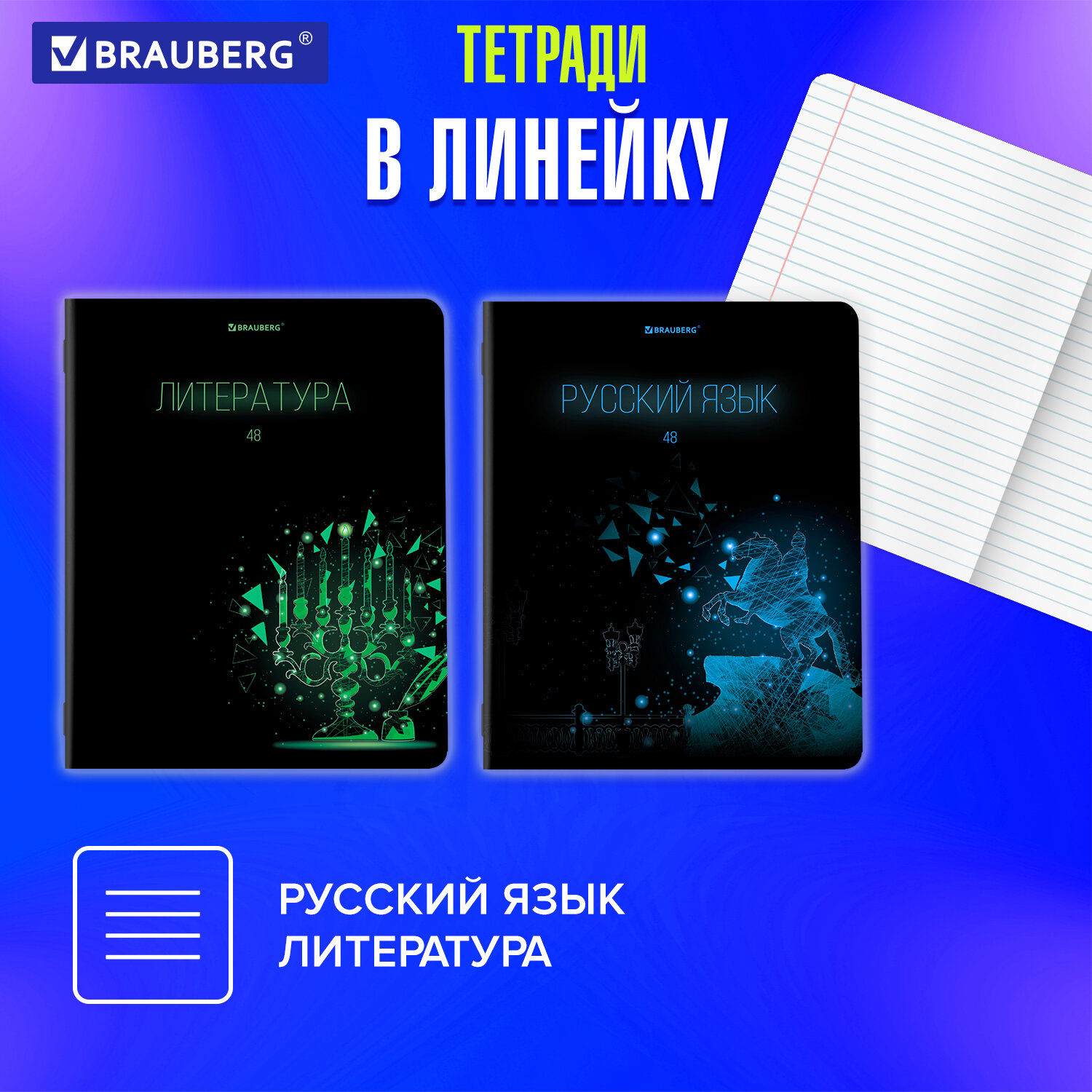 Тетради предметные Brauberg Dark со справочным материалом в клетку/линейку 12 шт 48 л - фото 3