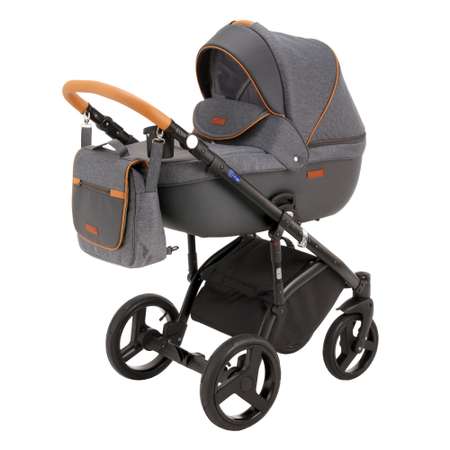 Коляска 3в1 BeBe-mobile Ravenna Standart V3 Черный+Черная кожа+Карамельная кожаная отделка