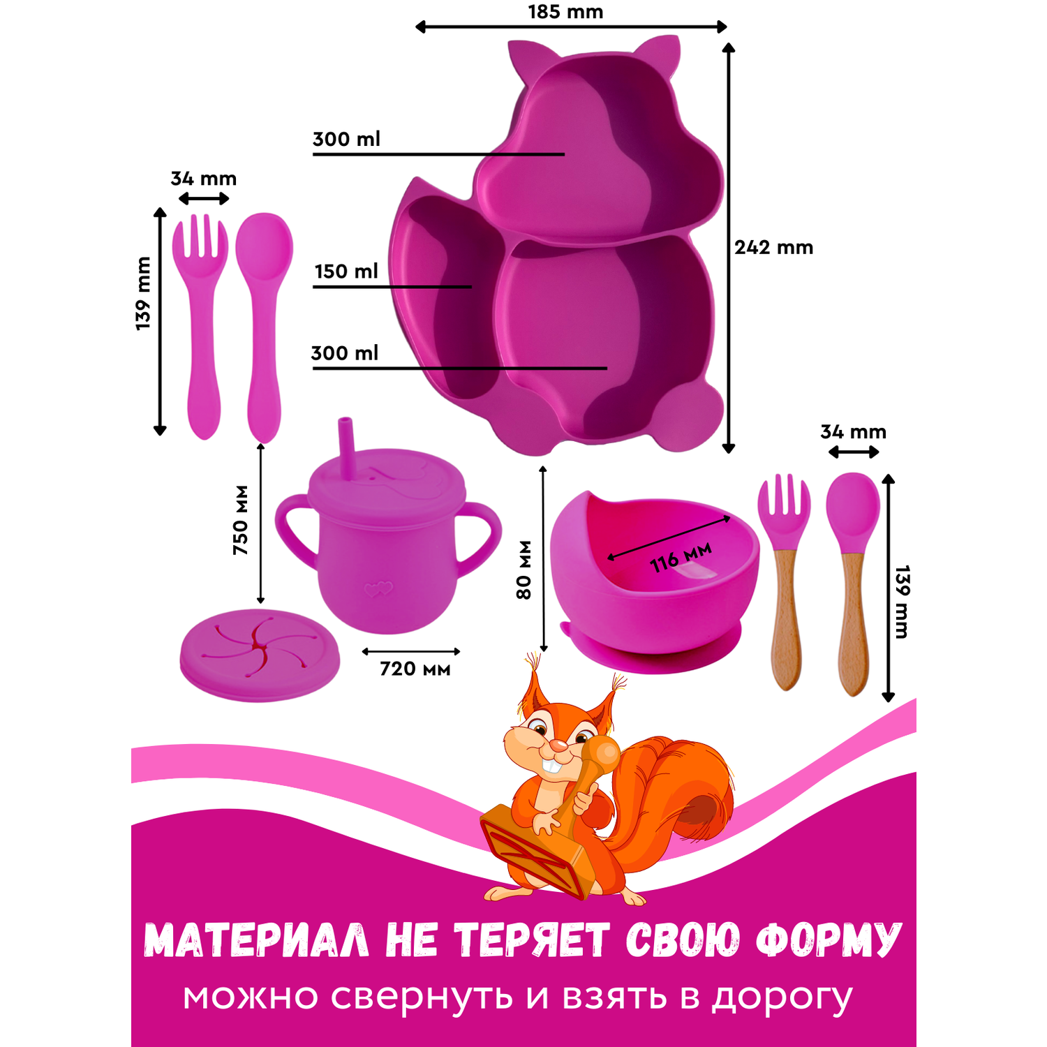 Набор детской посуды PlayKid фуксия - фото 3