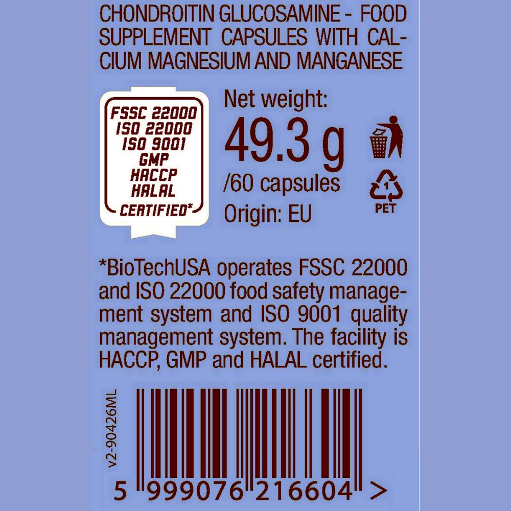 Хондроитин и глюкозамин BiotechUSA Chondroitin Glucosamine 60 капсул - фото 3