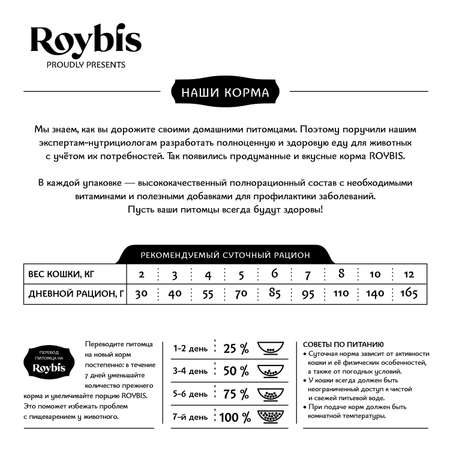 Корм для кошек Roybis 0.4кг взрослых стерилизованных низкоаллергенный с индейкой сухой