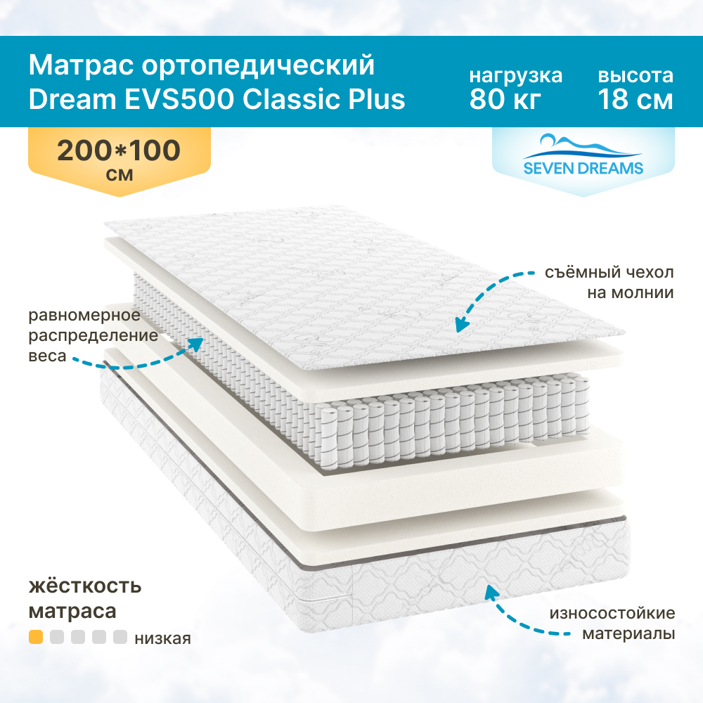 Матрас детский SEVEN DREAMS Dream EVS500 Classic Plus 100 на 200 см - фото 1