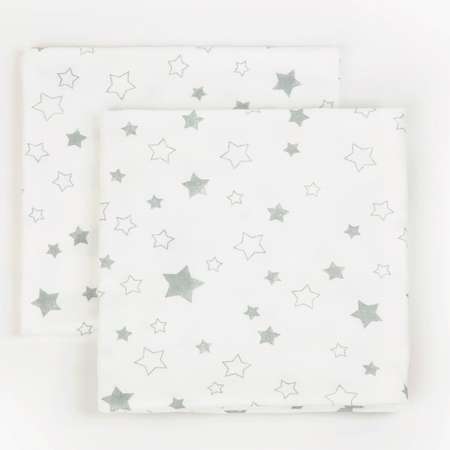 Пеленки фланелевые Чудо-чадо для новорожденных «Тейка» 85х120см звезды серый 2 шт