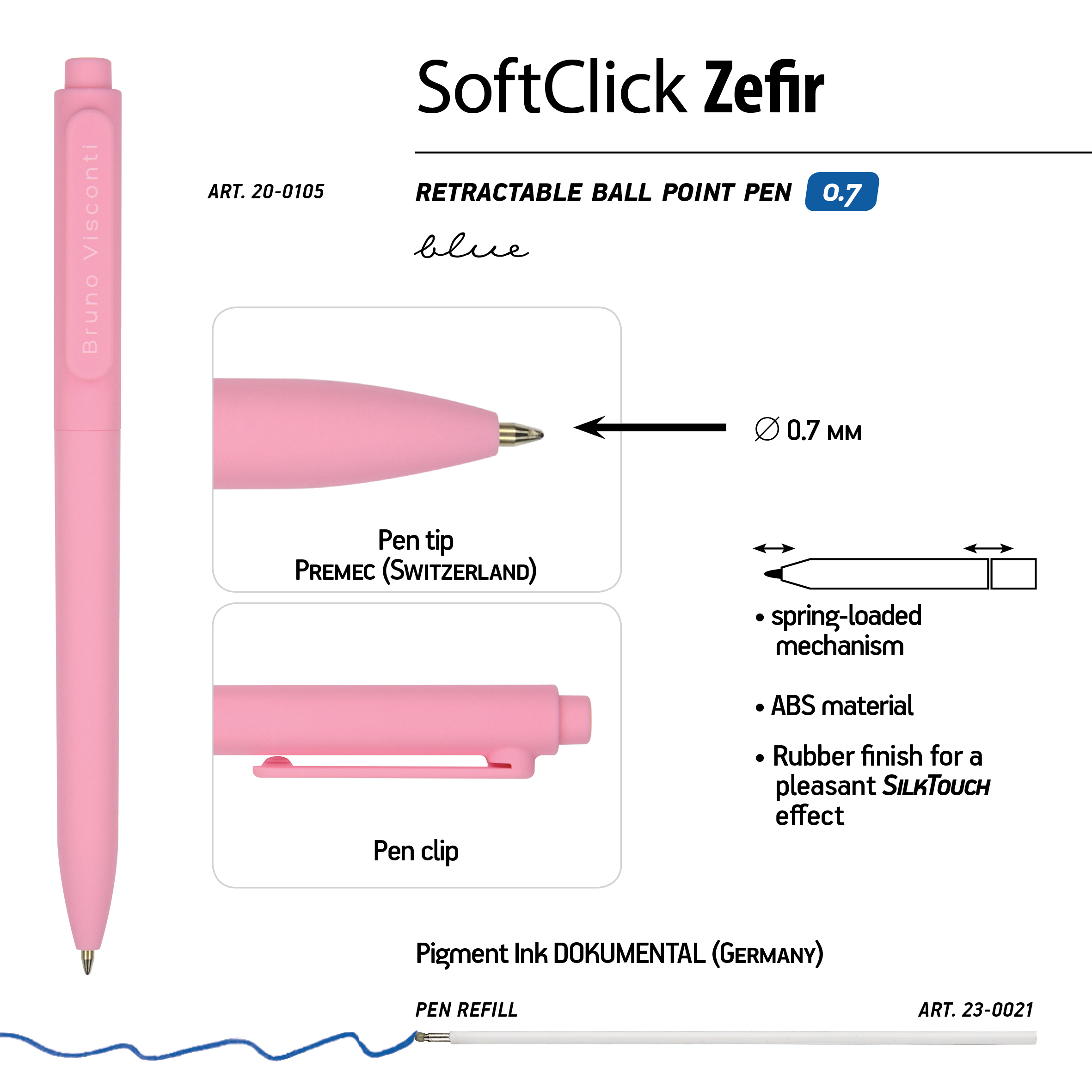 Набор из 5-ти шариковых ручек Bruno Visconti SoftClick ZEFIR автоматические синие - фото 4