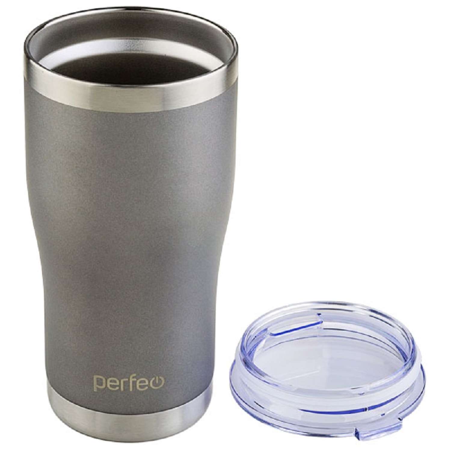 Термокружка Perfeo для напитков с прозрачной крышкой объем 0.6 л. серый PF_C3725 - фото 1