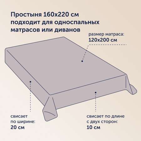 Простыня buyson BuyСolor 160х220 см хлопковый сатин Песок