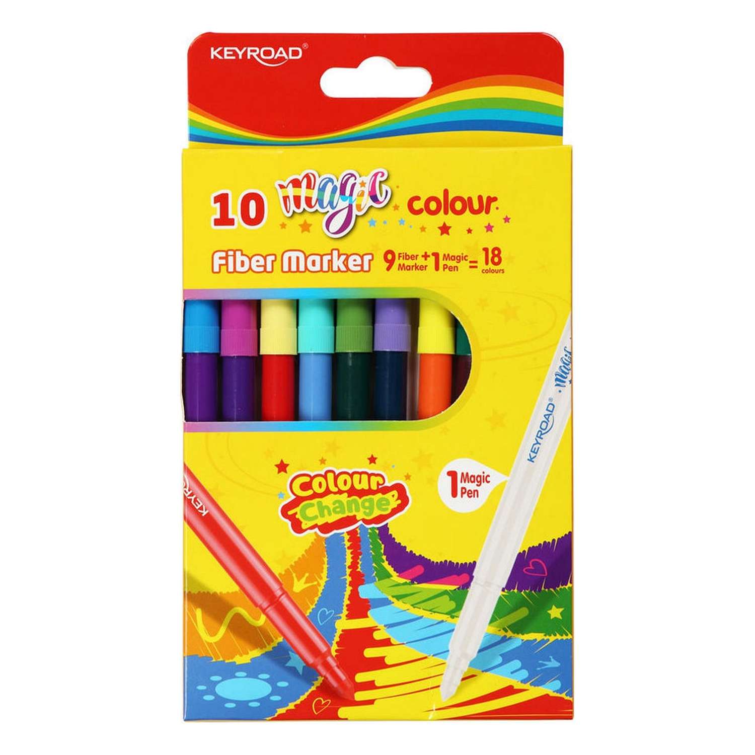 Фломастеры KEYROAD Magic 10 шт. 9 фломастеров и 1 Magic pen. 18 цветов картонный футляр - фото 1