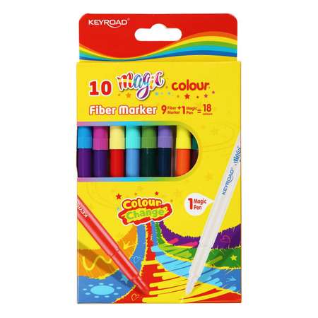 Фломастеры KEYROAD Magic 10 шт. 9 фломастеров и 1 Magic pen. 18 цветов картонный футляр