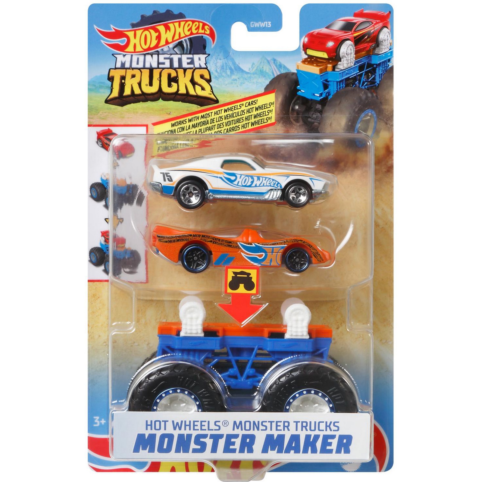 Набор Hot Wheels Monster Trucks Монстр-мейкер с 2машинками и шасси Синий  GWW20 купить по цене 199 ₽ в интернет-магазине Детский мир