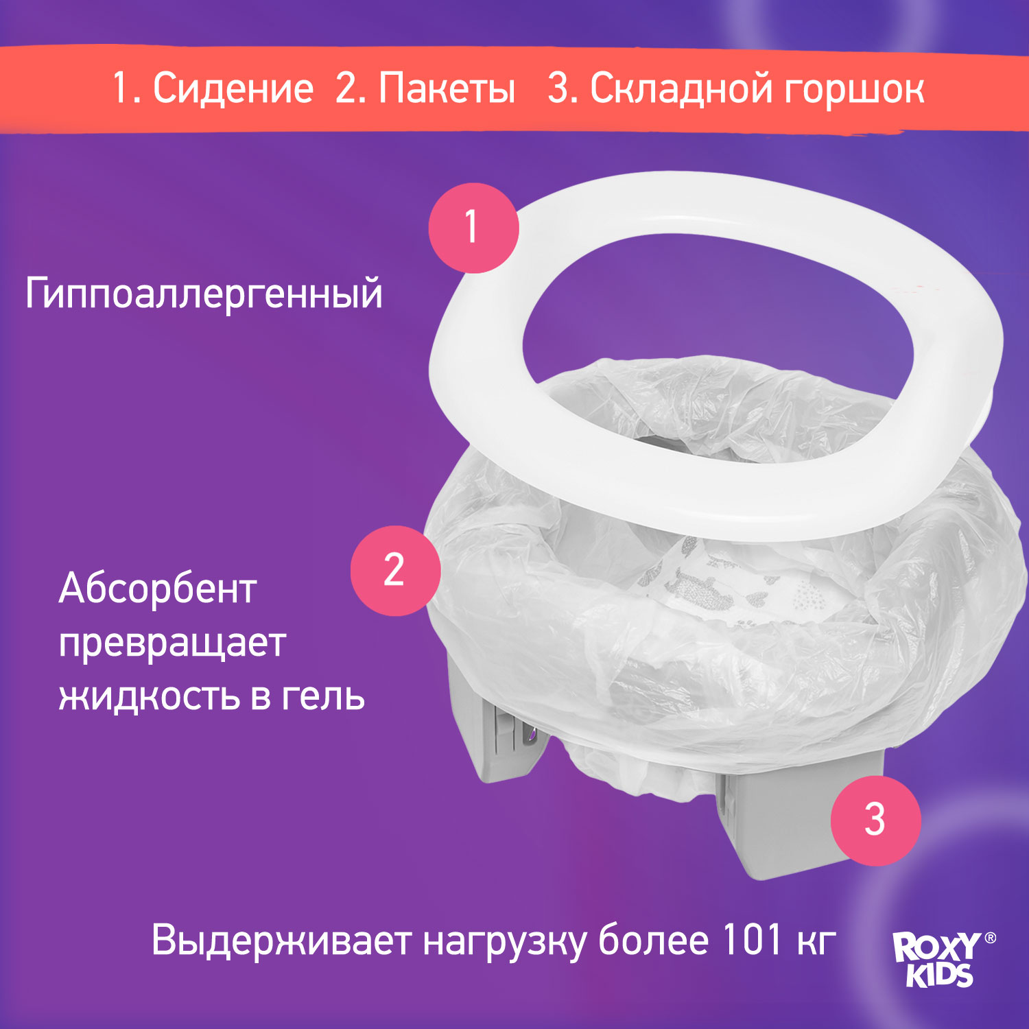 Горшок дорожный ROXY-KIDS складной с многоразовой вкладкой Handy Potty 3 в 1 цвет серый-мятный - фото 9