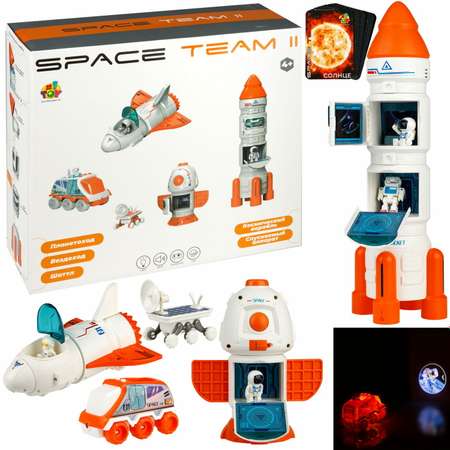 Игровой набор 1TOY Space team 4 в 1 Ракета космическая станция шаттл планетоход и 3 космонавта