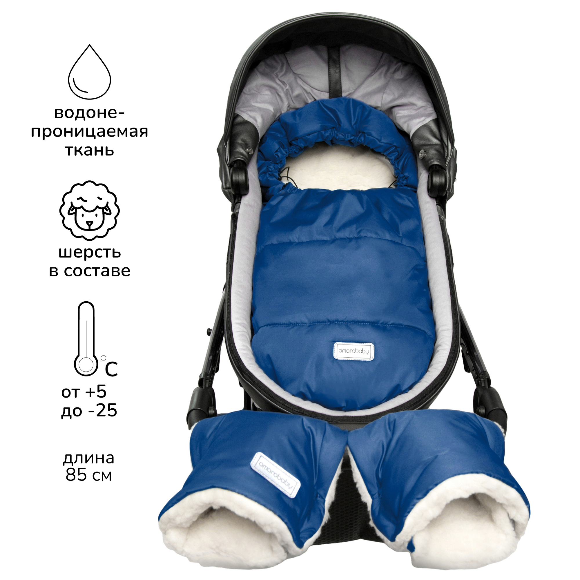 Конверт зимний меховой AmaroBaby Snowy Travel Синий 85 см - фото 1