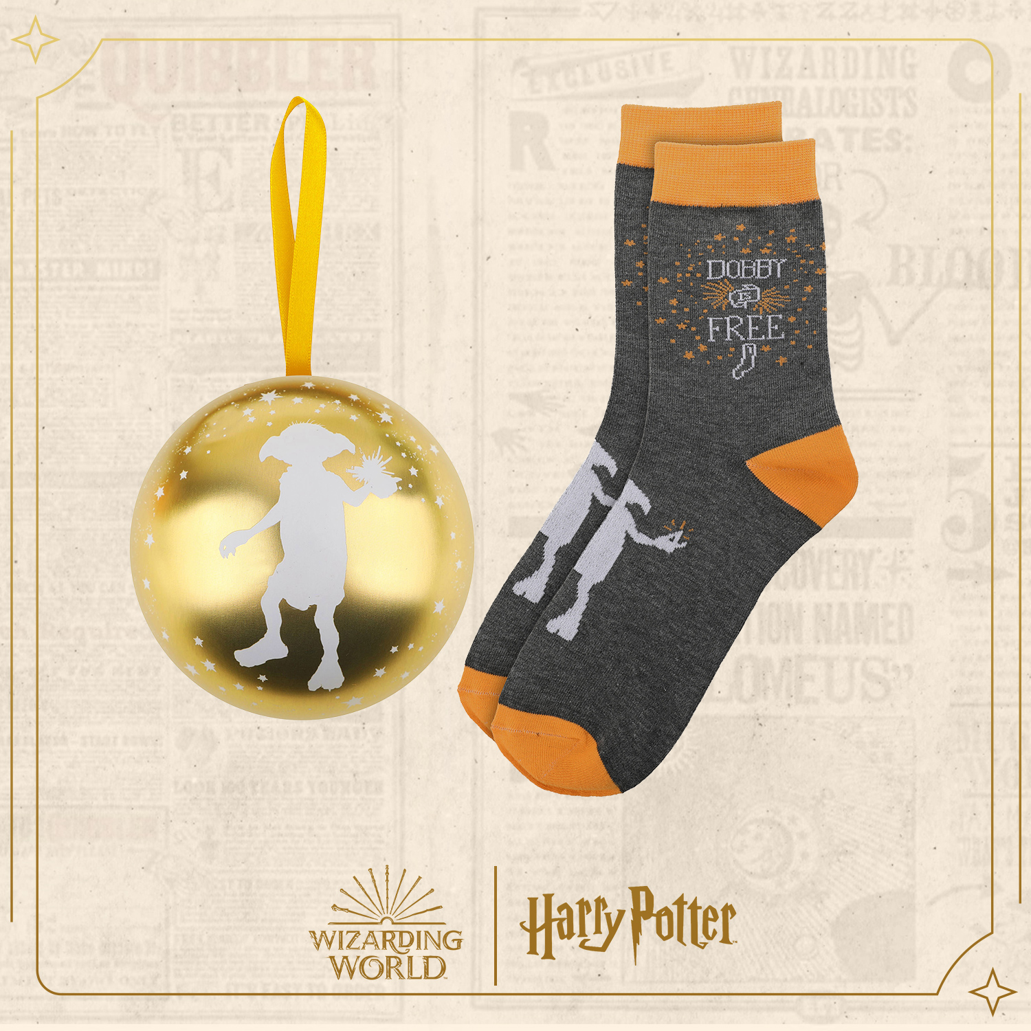 Елочная игрушка Harry Potter Добби металлический шар с носками - фото 1