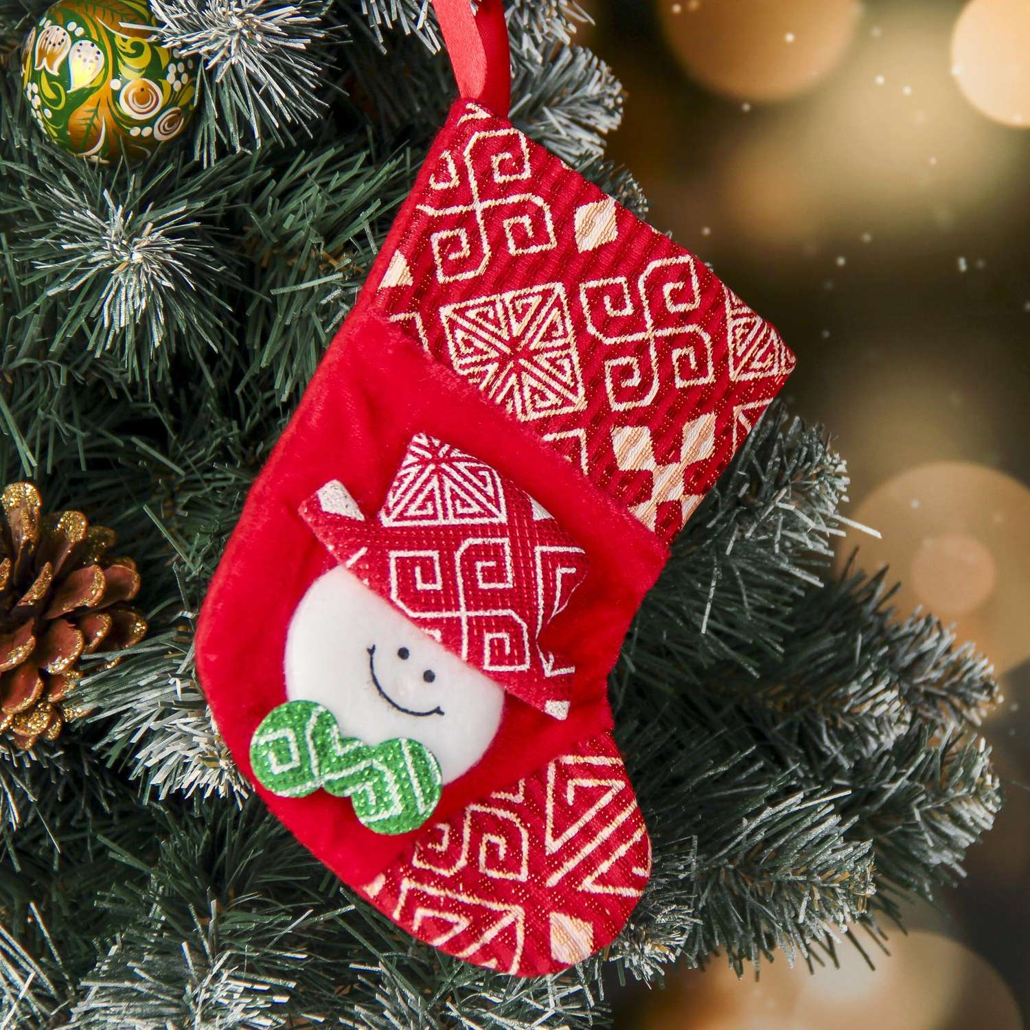 Носок Зимнее волшебство для подарков «Ночь перед Рождеством» 13*17 5 см снеговик красный - фото 1
