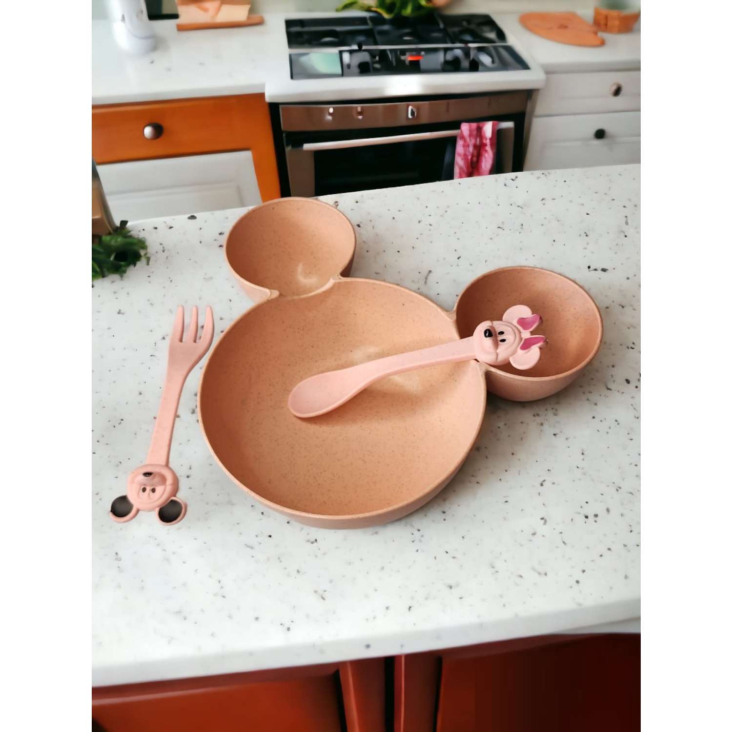 Набор детской посуды Добрый Филин Детская тарелка вилка ложка Мышонок розовый 3 предмета - фото 9