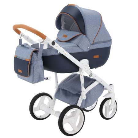 Коляска 3в1 BeBe-mobile Ravenna Standart V14 Джинс+Темно-синяя кожа+Карамельная кожаная отделка