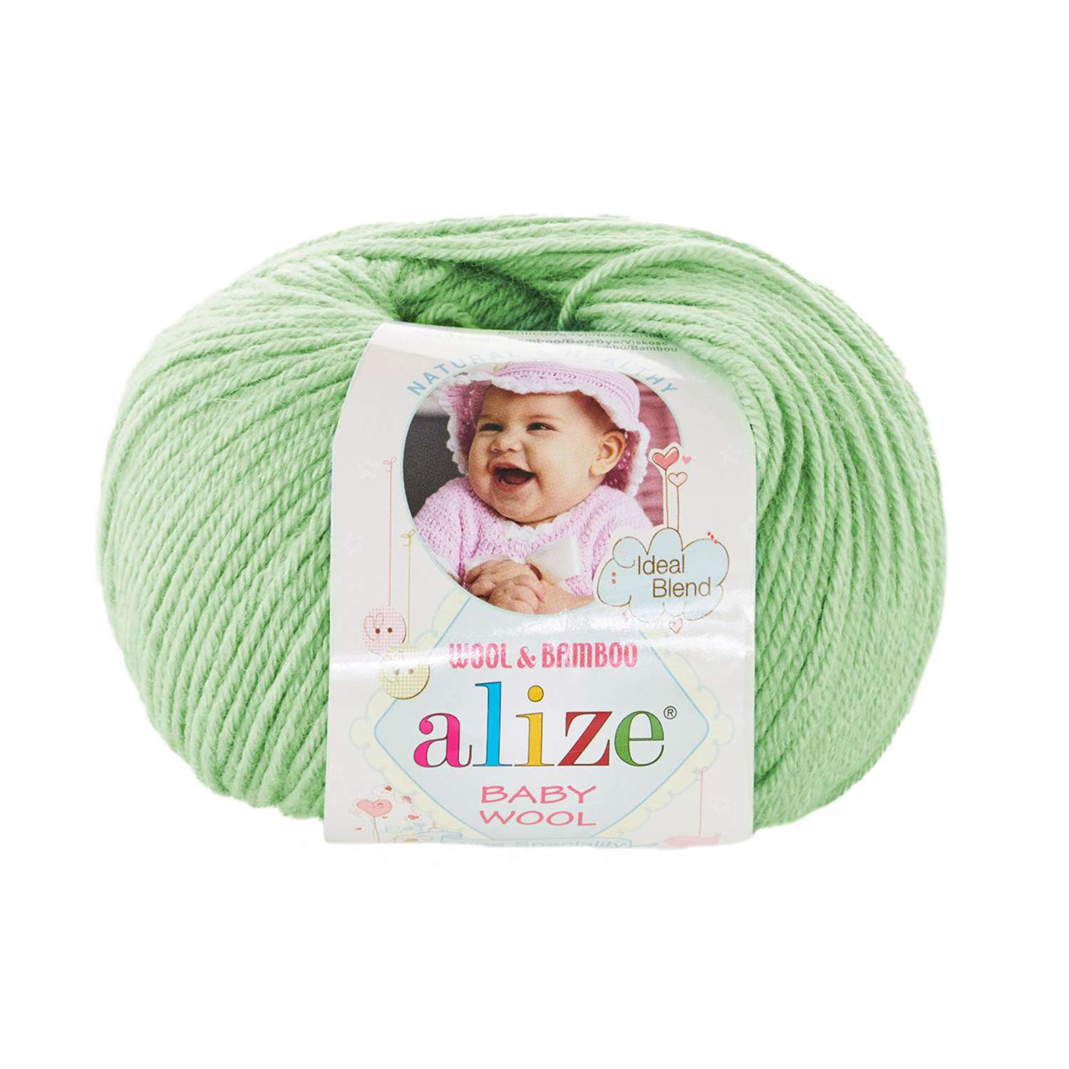 Пряжа для вязания Alize baby wool бамбук шерсть акрил мягкая 50 гр 175 м 188 зелёная мята 10 мотков - фото 3