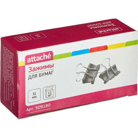 Зажим для бумаг Attache 32 мм 12 штук в упаковке в картонной коробке 7 уп
