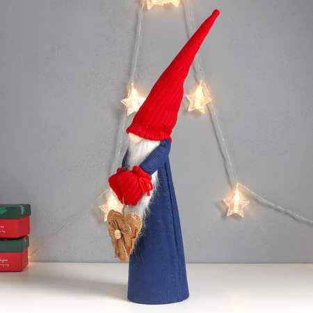 Кукла интерьерная Зимнее волшебство «Дед Мороз в синем кафтане красном колпаке с сердцем» 47х14х11 см