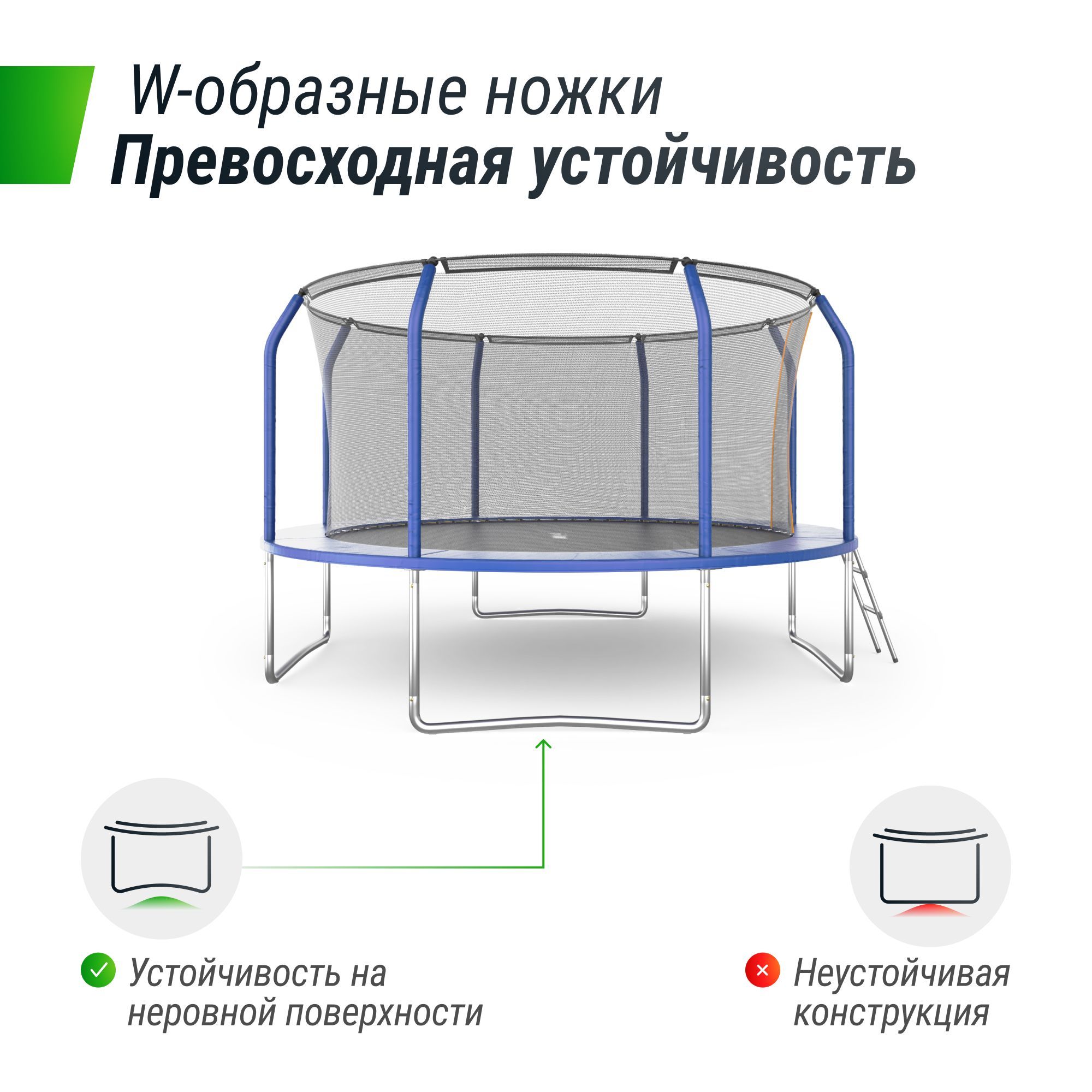 Батут каркасный supreme basic UNIX line 12 ft Blue диаметр 366 см вес до 150 кг диаметр прыжковой зоны 310 см - фото 4