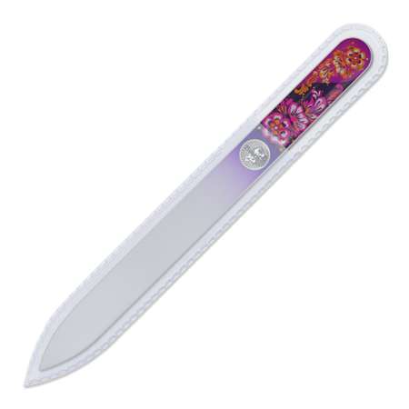 Пилка для ногтей BOHEMIA Czech Glass Nail Files 135 мм с объемной 3D наклейкой фиолетовый фон