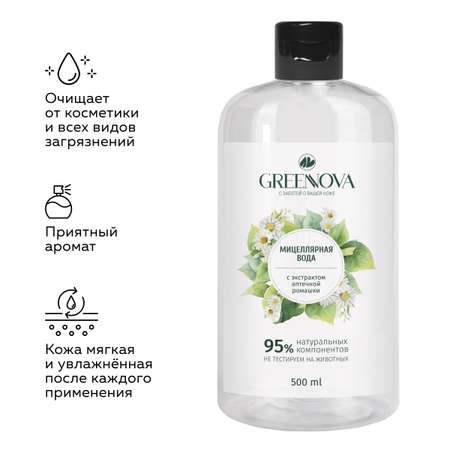 Мицеллярная вода GREENNOVA для снятия макияжа с экстрактом аптечной ромашки 500 мл