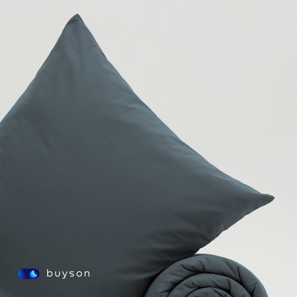 Комплект наволочек buyson BuyDream 70х70 см хлопковый поплин цвет серо-голубой - фото 8