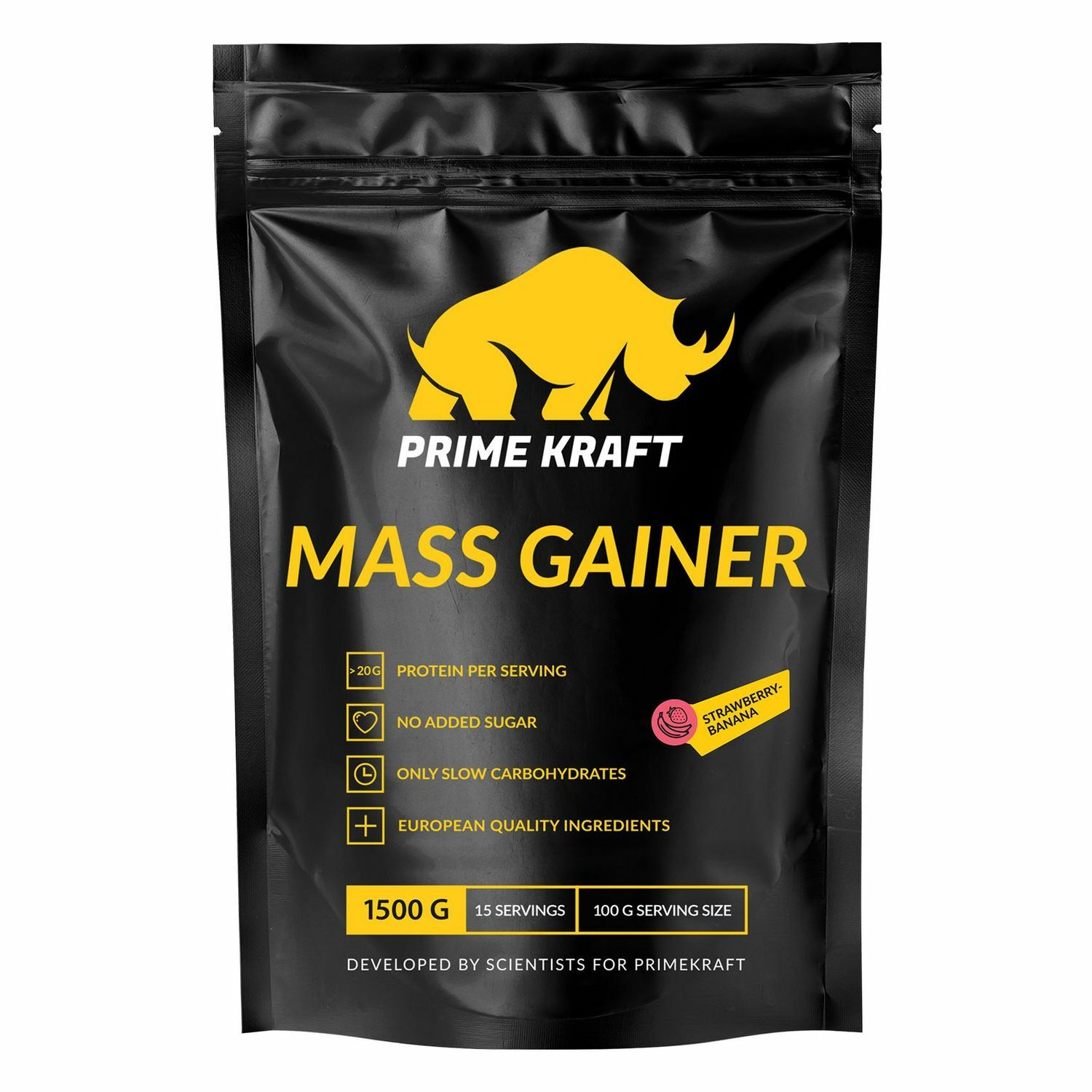 Гейнер Prime Kraft Mass Gainer клубника-банан 1500г - фото 1