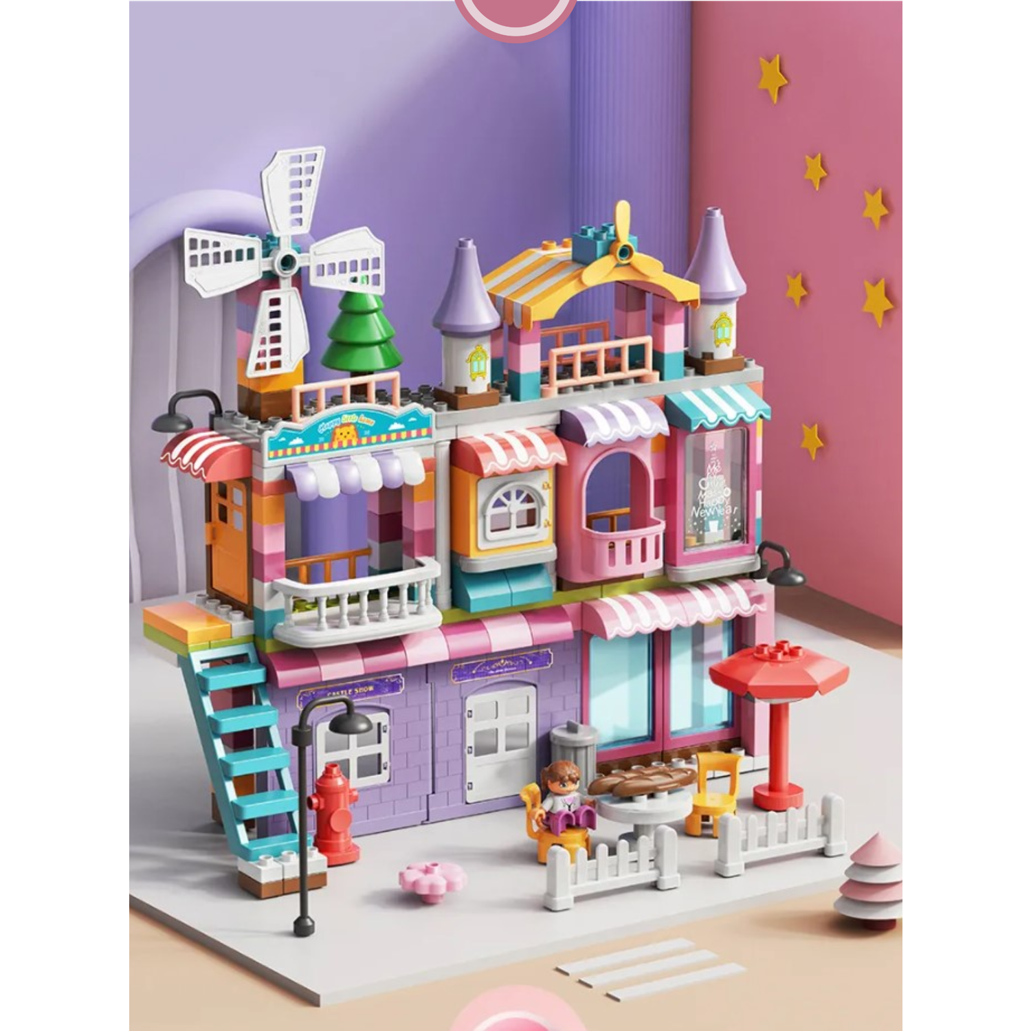 Детский конструктор SHARKTOYS кукольный домик Вилла Домик принцессы 3 этажа 216 деталей - фото 2