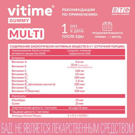 Мультивитамины для взрослых Vitime мармеладные пастилки №15