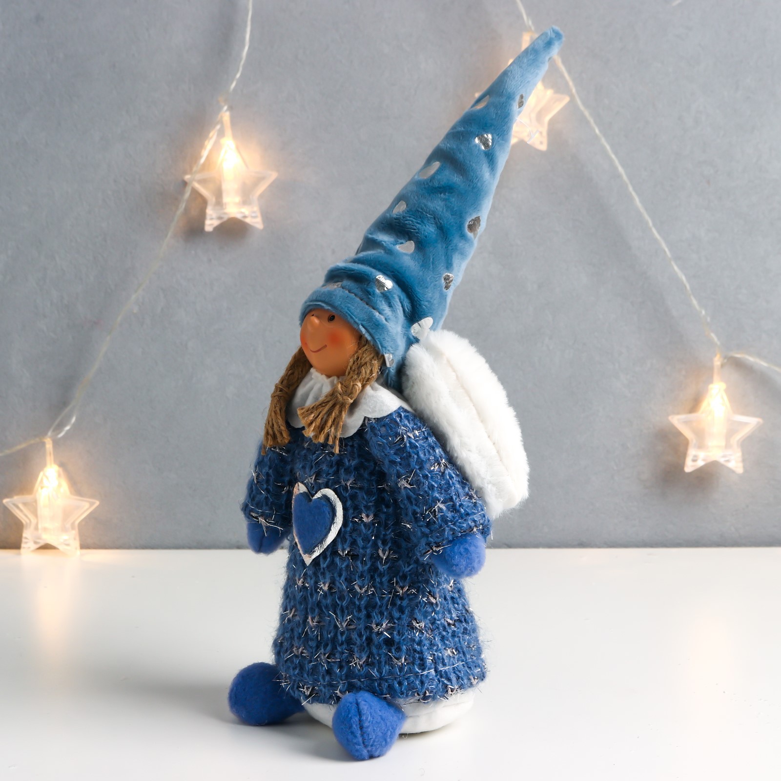 Кукла интерьерная Зимнее волшебство «Ангелочек Марфуша в синем платье с сердечком» 33х12х9 см - фото 3