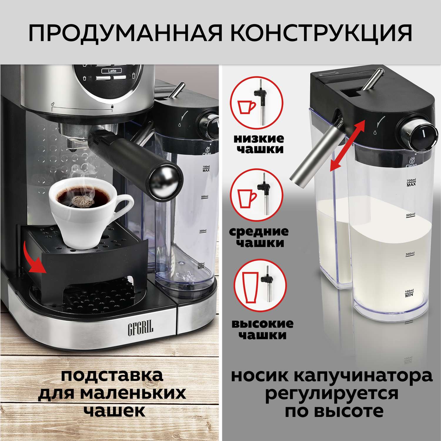 Кофеварка GFGRIL С автоматическим капучинатором 3 в 1 GFC-A300 Эспрессо-Капучино-Латте - фото 7