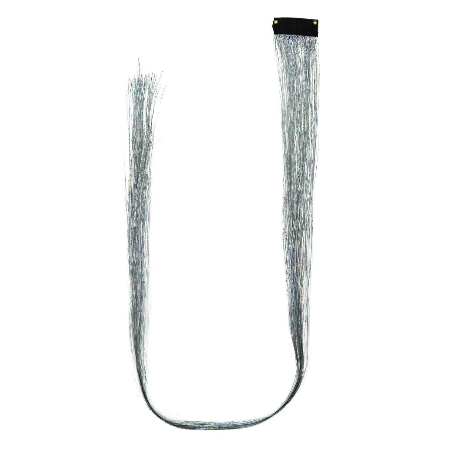 Цветные пряди для волос Lukky Fashion на заколках искусственные блестящие серебряные 60 см аксессуары для девочек - фото 1