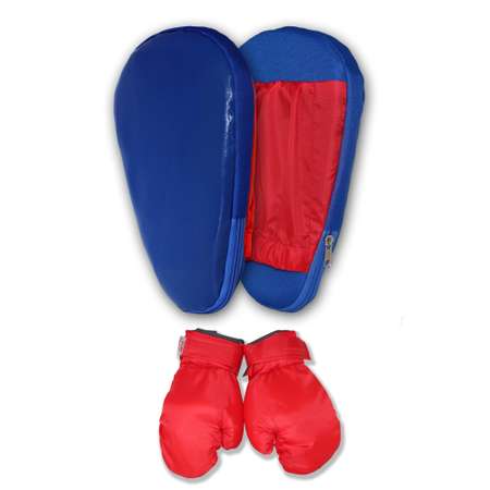 Детский набор для бокса Belon familia лапа боксерская 27х18 х 4см с перчатками синий красный