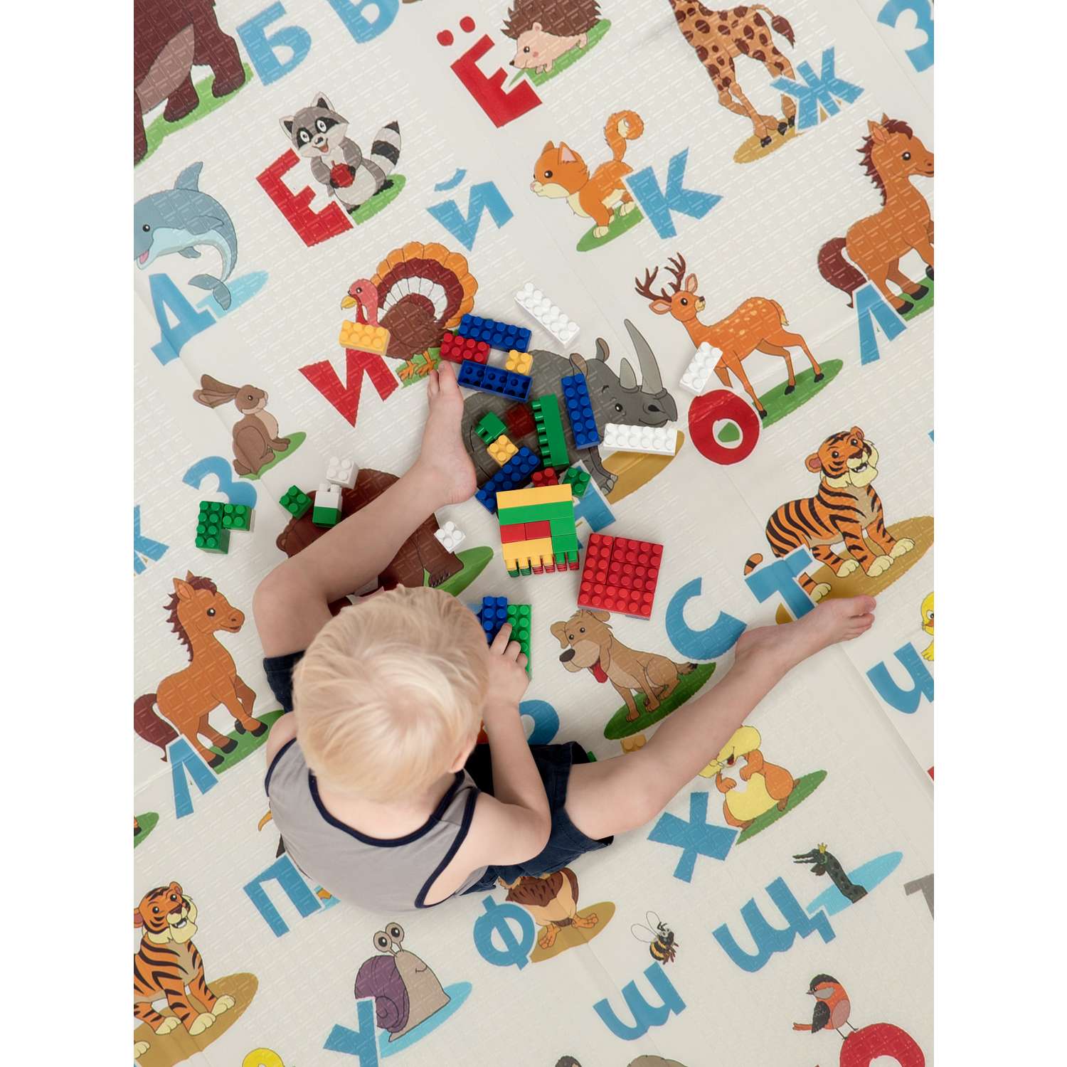Детский коврик WellMat для ползания 150x200 Premium Русский алфавит/Городок складной развивающий - фото 14