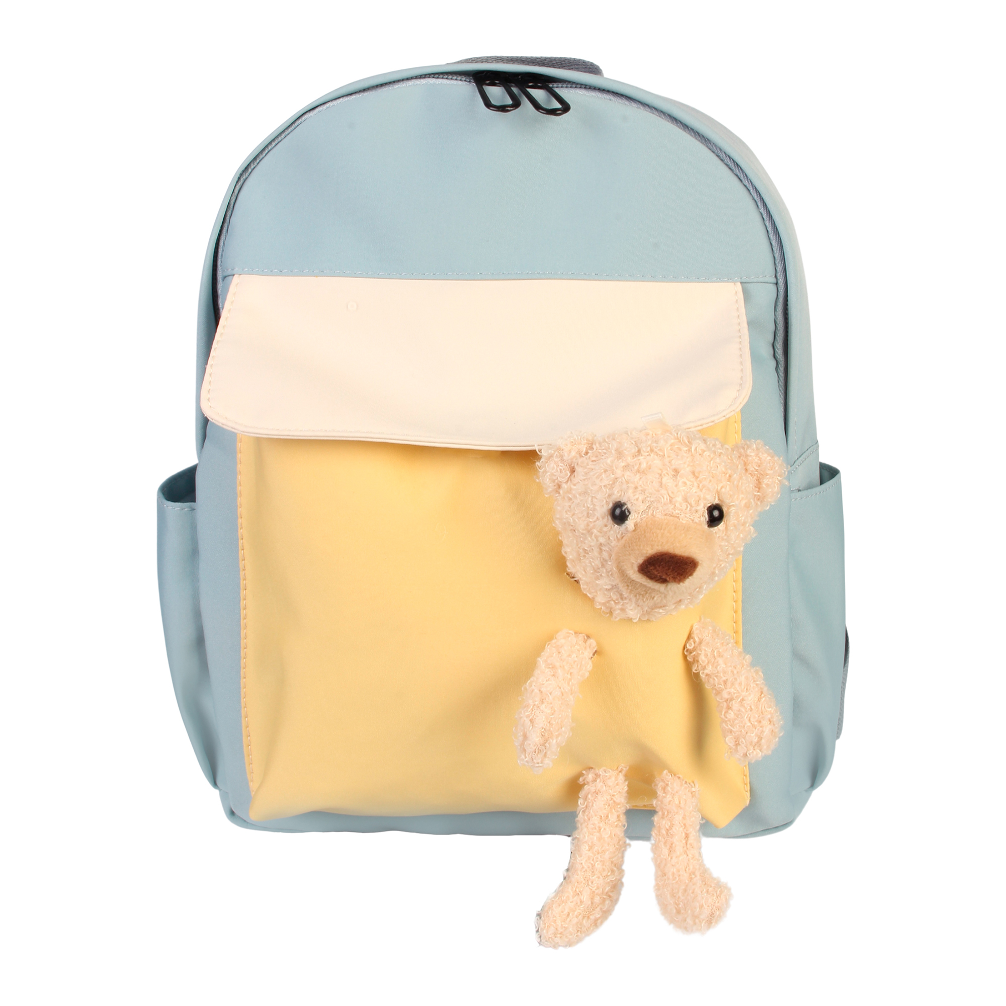 Рюкзак с игрушкой Little Mania серо-зеленый Мишка бежевый - фото 1