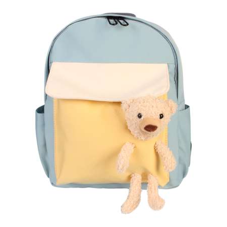Рюкзак с игрушкой Little Mania серо-зеленый Мишка бежевый