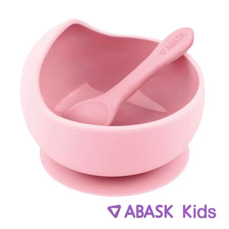 Силиконовая тарелка с ложкой ABASK bubblegum