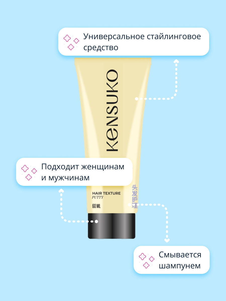 Глина для укладки волос KENSUKO Hair texture putty жидкая 60 мл - фото 2