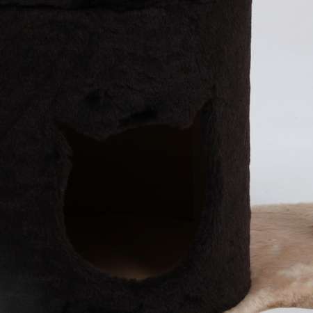 Домик для кошек Пижон «Киска» со столбиком-когтеточкой коричнево-бежевый