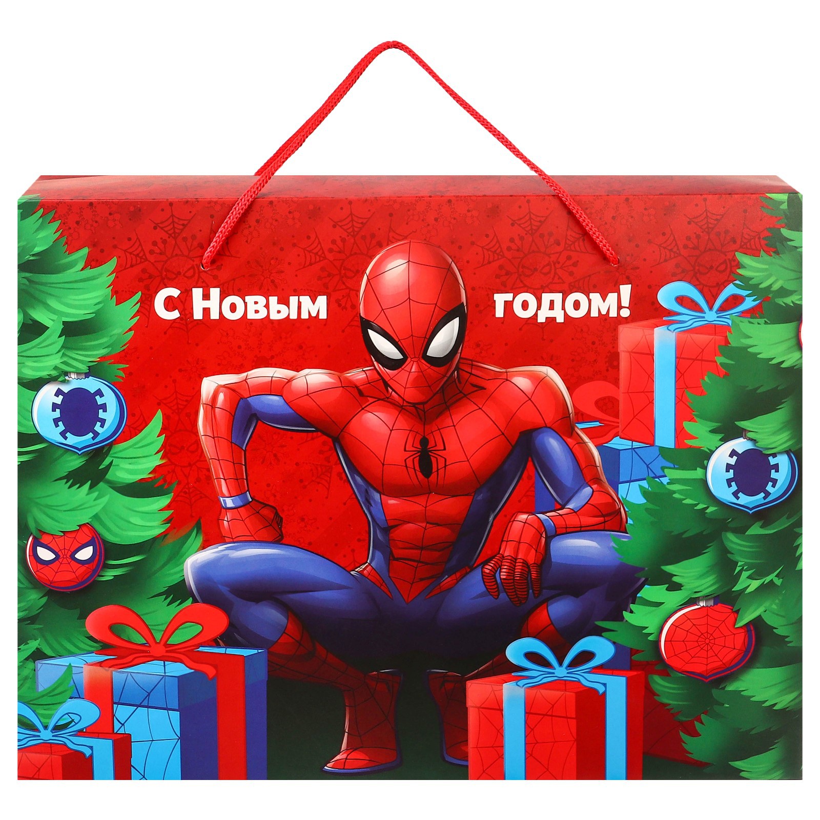 Пакет-коробка Marvel «С Новым Годом!» 15х40х30 см. Человек Паук - фото 2