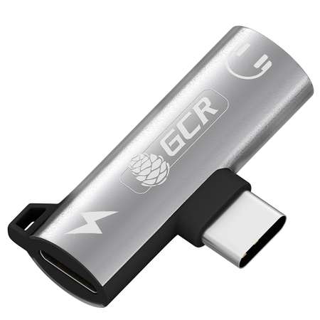 Переходник USB GCR Type C - 3.5mm mini jack + TypeC серебристый с отверстием для шнура GCR-53493