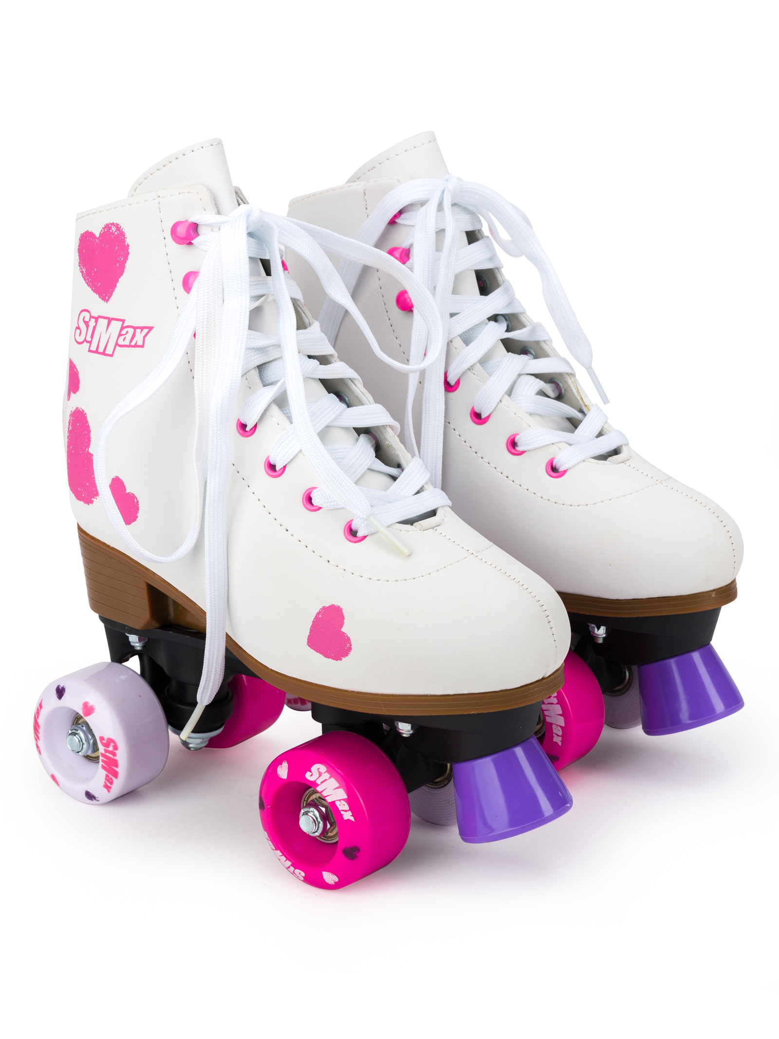 Роликовые коньки SXRide Roller skate YXSKT04PNHR белые с розовыми сердечками размер 31-34 - фото 1