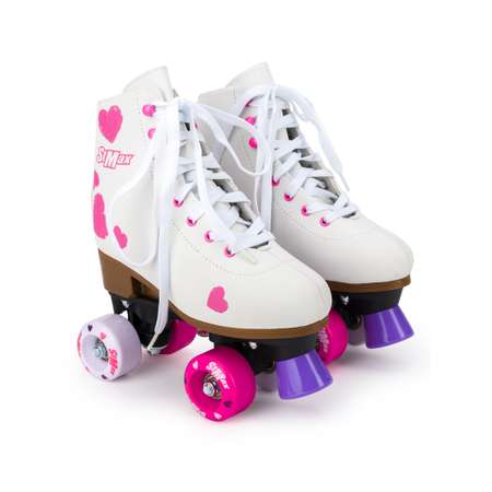 Роликовые коньки SXRide Roller skate YXSKT04PNHR белые с розовыми сердечками размер 31-34