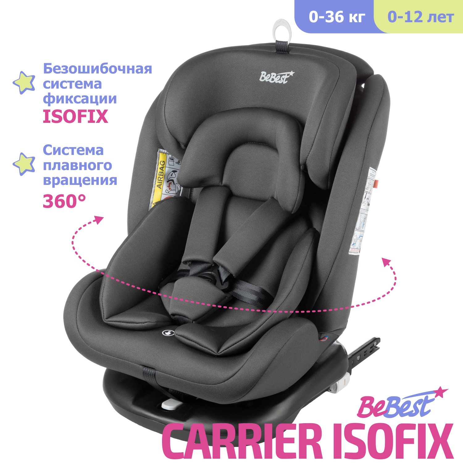 Автокресло детское поворотное BeBest Carrier Isofix Lux гот 0 до 36 кг  brown grey