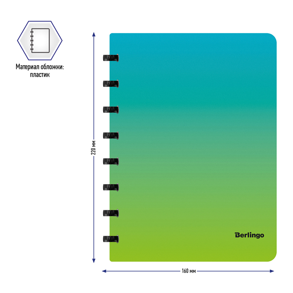 Бизнес-тетрадь Berlingo Radiance А5+ 80 листов клетка на кольцах 80г/м2 пластиковая обложка голубой/зеленый - фото 3