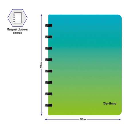 Бизнес-тетрадь Berlingo Radiance А5+ 80 листов клетка на кольцах 80г/м2 пластиковая обложка голубой/зеленый