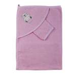 Набор для купания малыша M-BABY махровое полотенце с уголком и рукавичка 100% хлопок аист/розовый