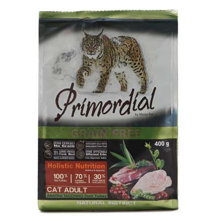 Корм сухой для кошек Primordial 400г беззерновой утка-индейка